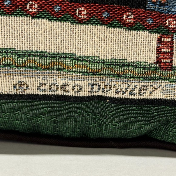 Christmas Tapestry Pillow Santa Bear Pulling Sled of Penguin Vintage Coco Dowley - Picture 3 of 11